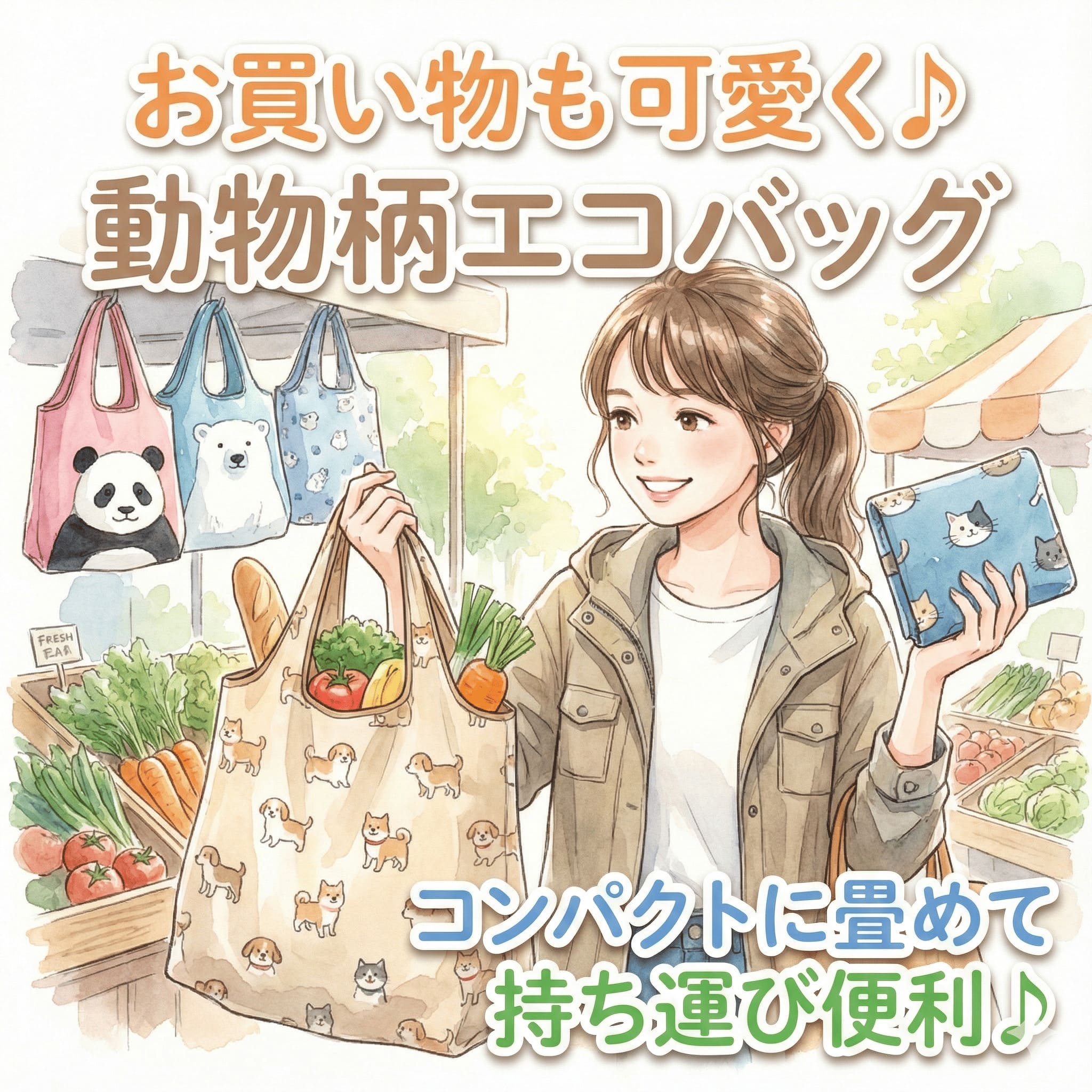 動物いっぱいのエコバッグ