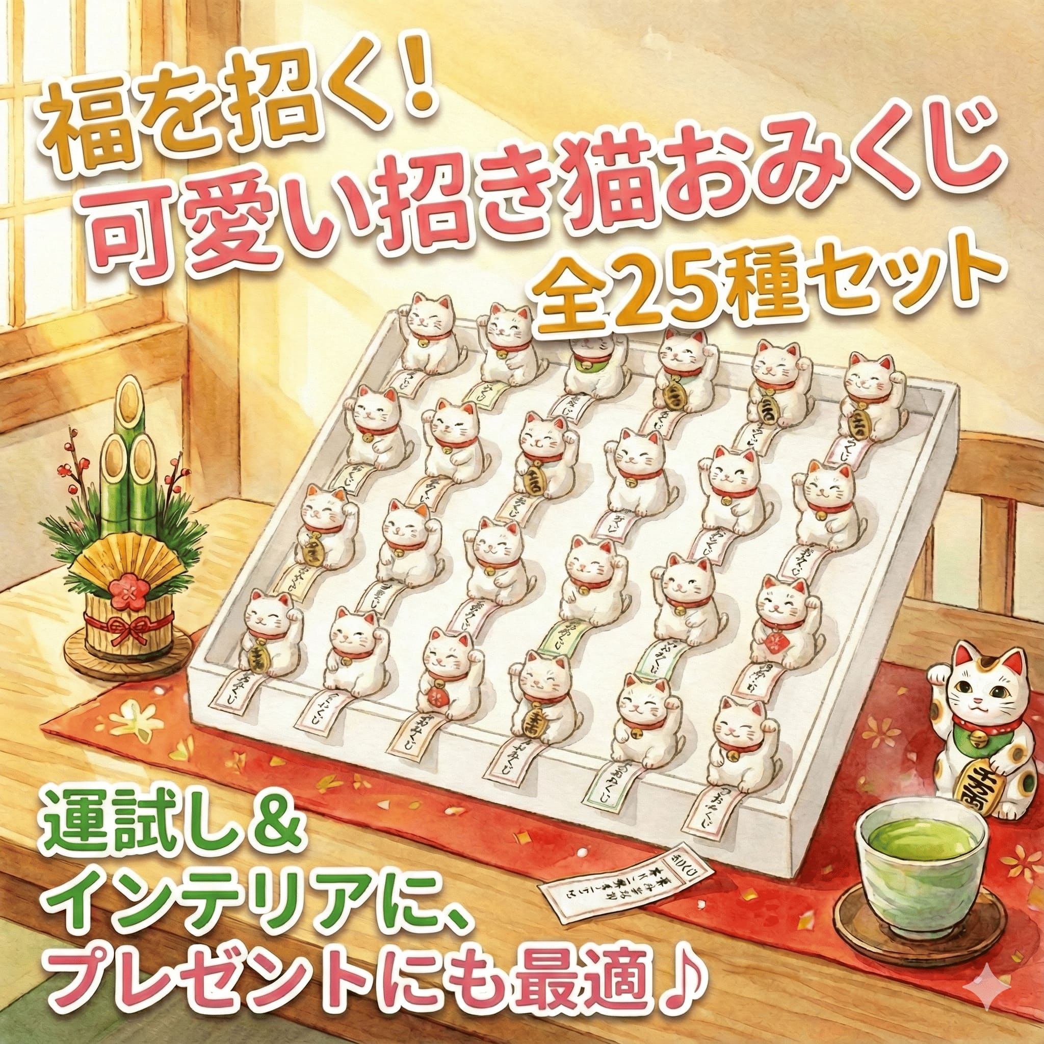 紐を引いて運試し！おみくじ置物