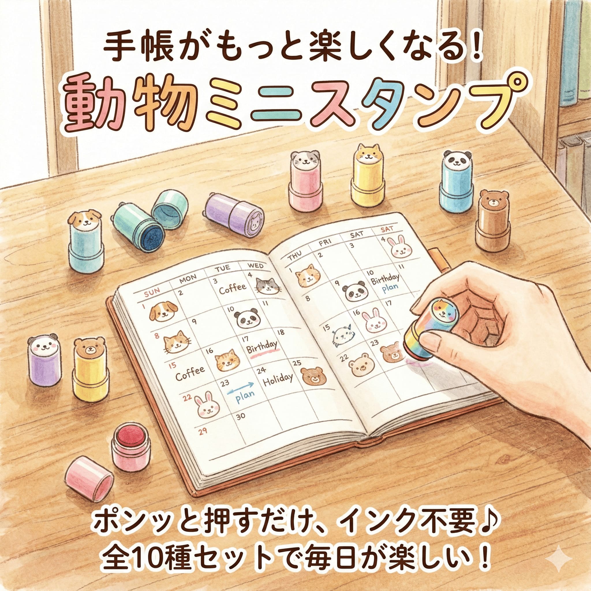 手帳に押せる！動物スタンプ